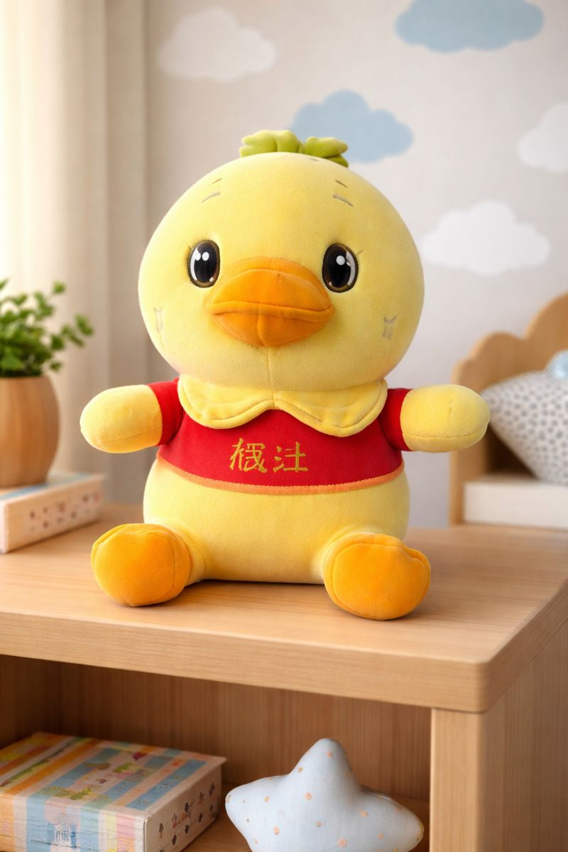Leaf Duck Plush Toy 35cm Yellow Soft Ducks with Green Leaf Hat, Premium Cute Stuffed Toy