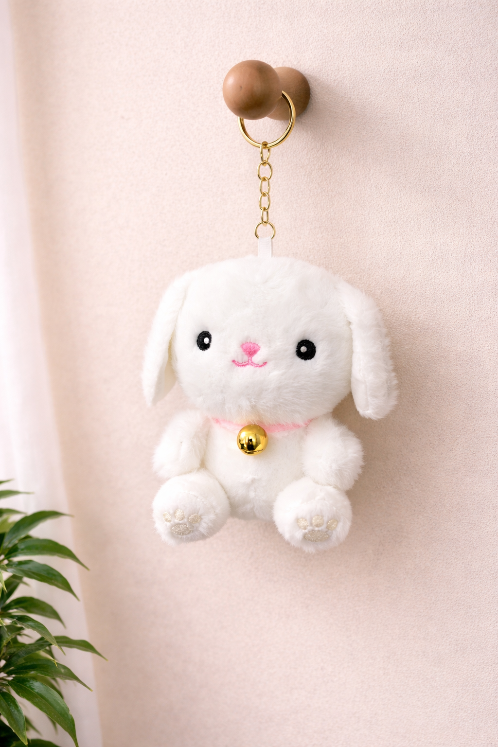 Snowy Bunny Plush Keychain – Ultra Soft Hanging Charm with Bell