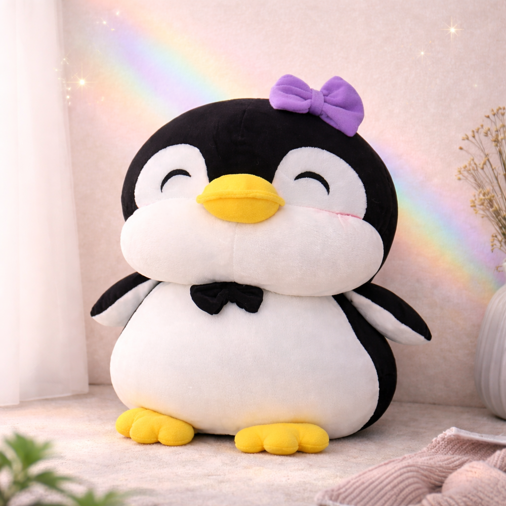 Jumbo 55 CM Cute Penguin Plush Toy – Ultra Soft Huggable Stuffed Animal with Purple Bow