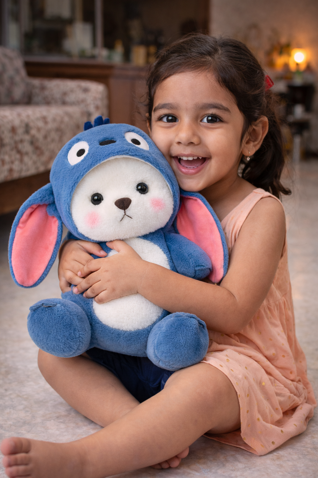 Soft cuddles in a cute blue bunny stitch — 35 cm of pure love.