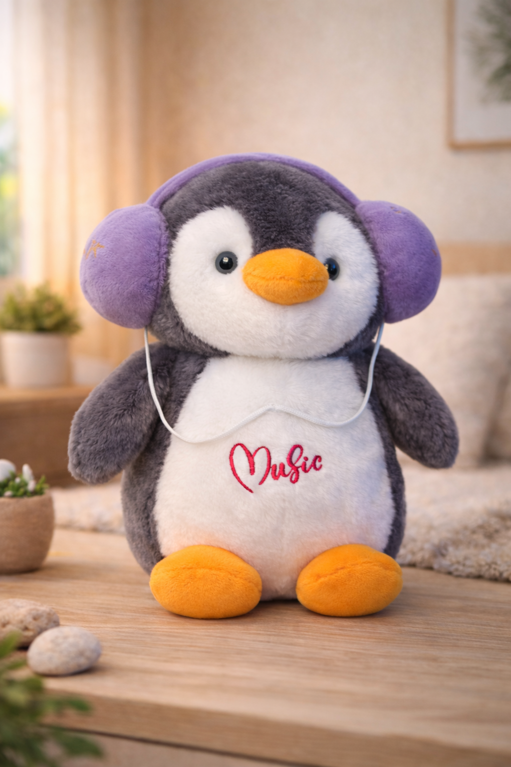 Music Penguin Plush Toy with Earmuffs – Ultra Soft Musical Stuffed Animal 45 Cm