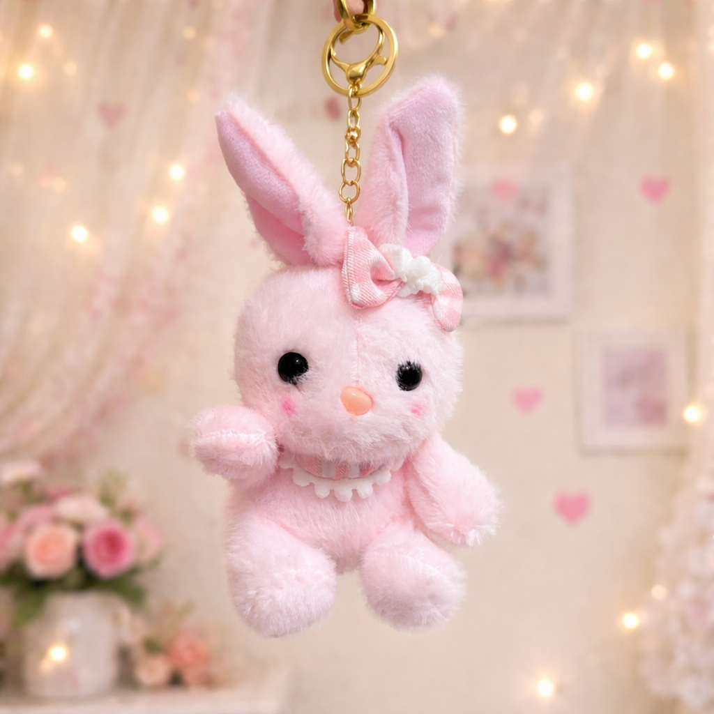 Bow Bunny Plush Keychain – Ultra Soft Cute Bag Charm & Gift Accessory