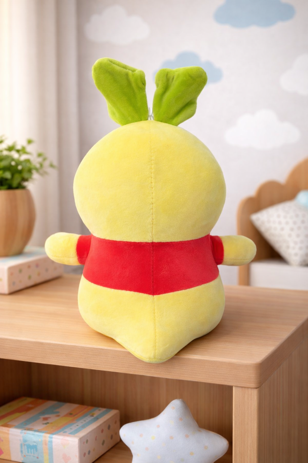 Leaf Duck Plush Toy 35cm Yellow Soft Ducks with Green Leaf Hat, Premium Cute Stuffed Toy