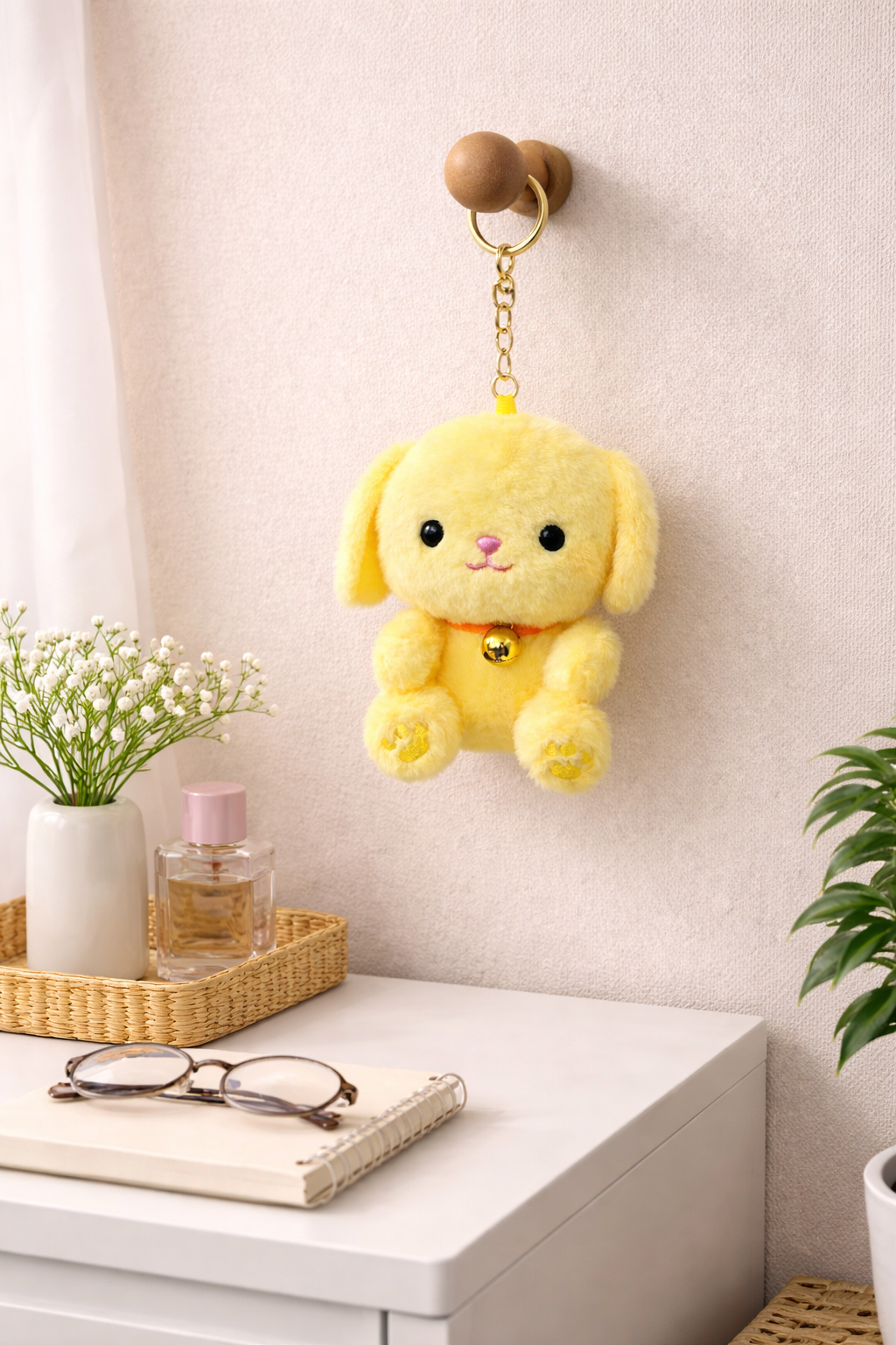 Snowy Bunny Plush Keychain – Ultra Soft Hanging Charm with Bell