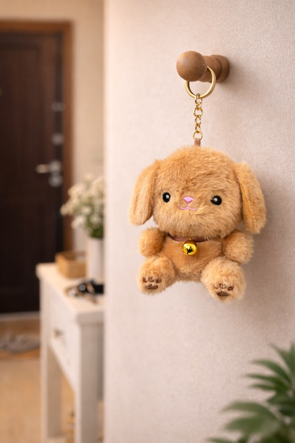 Snowy Bunny Plush Keychain – Ultra Soft Hanging Charm with Bell