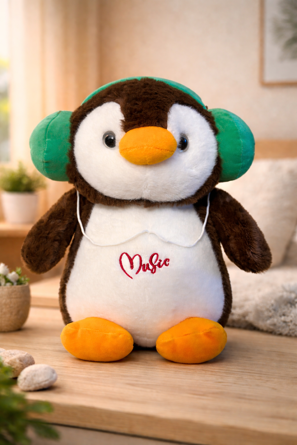 Music Penguin Plush Toy with Earmuffs – Ultra Soft Musical Stuffed Animal 45 Cm