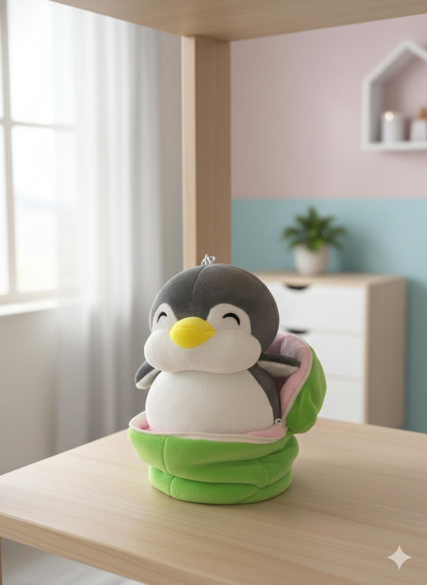 Penguin Plush in Pouch – Cute Zipper Soft Toy & Storage Plushie 30Cm
